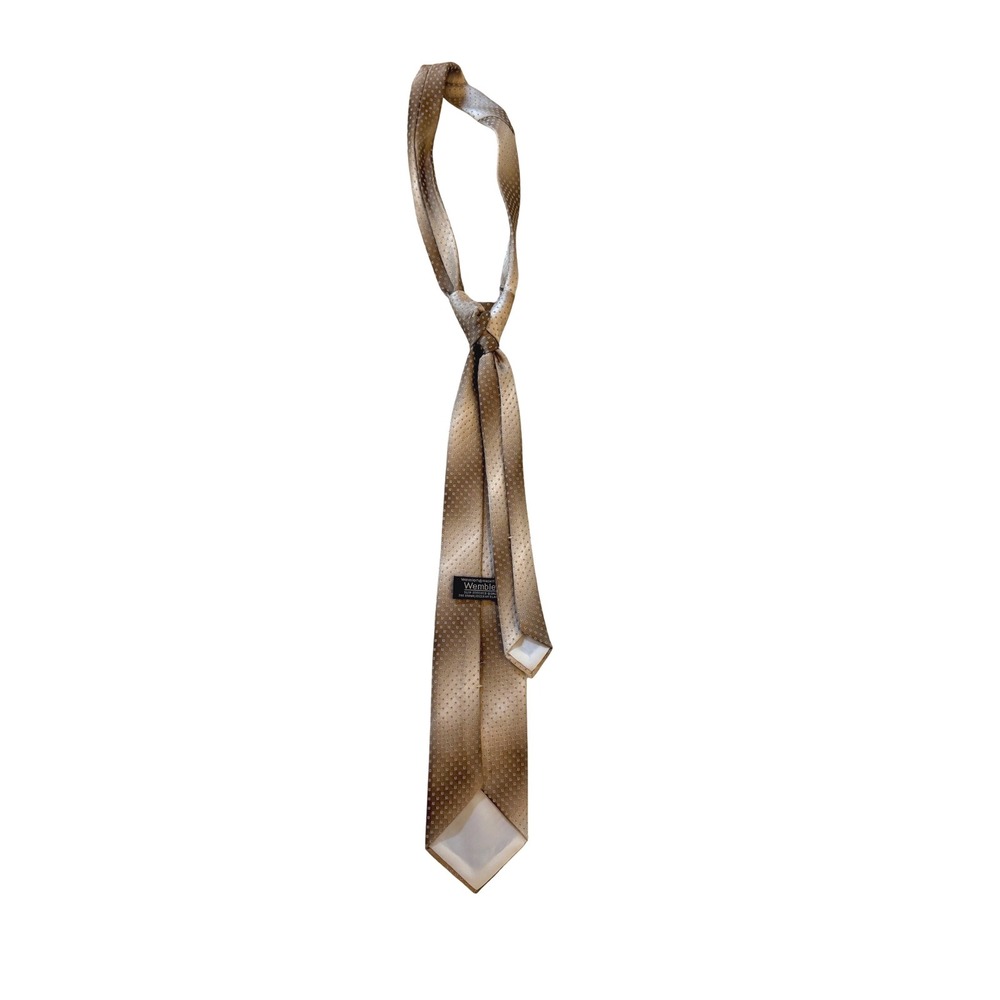 Wembley Wemlon Wash n Wear Brown Gold Micro Dot Pattern Vintage Necktie - Picture 2 of 3